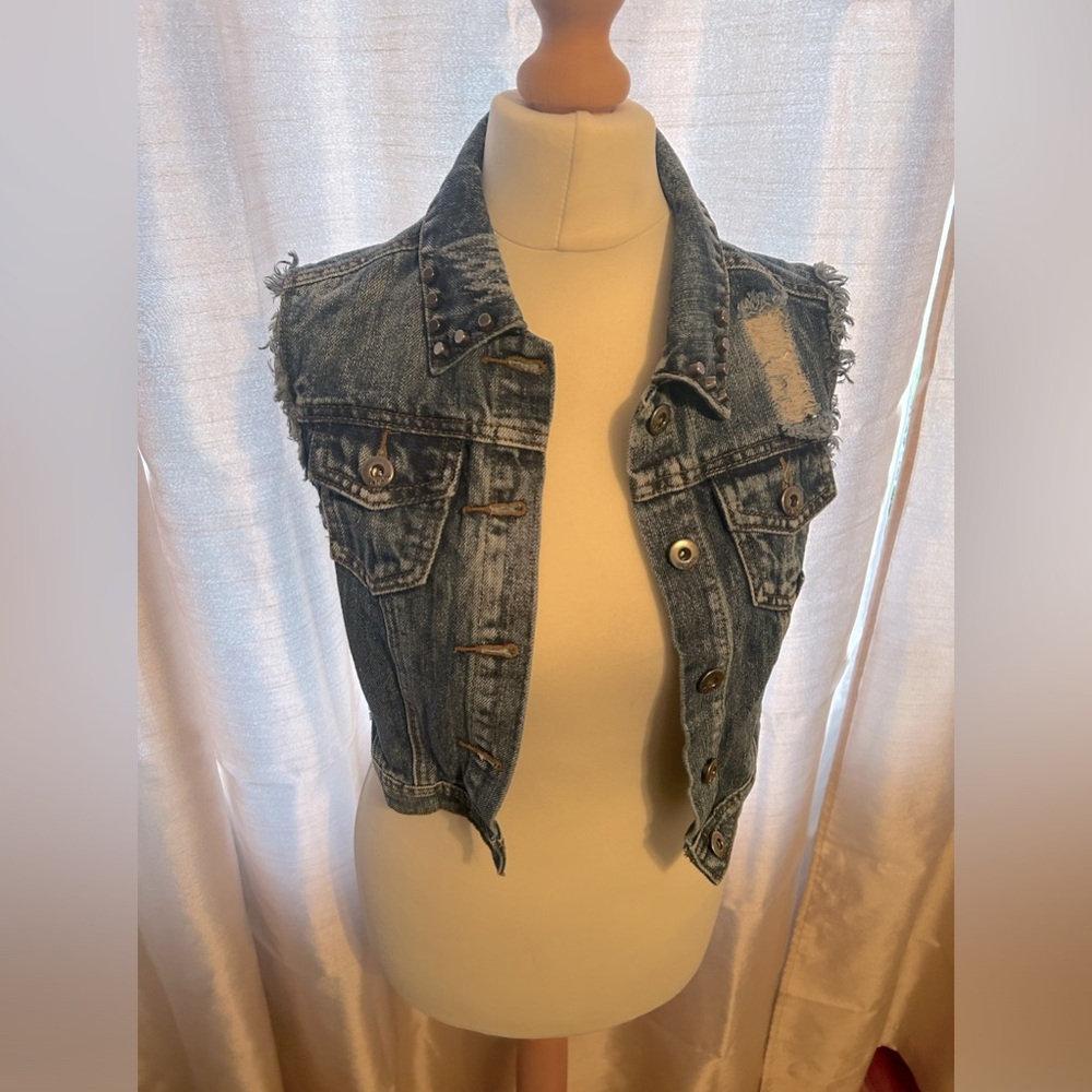 STUDDED DENIM VEST